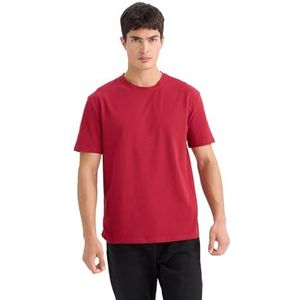 DeFacto Heren Basic T-Shirt - Klassiek T-shirt voor Mannen Bordeaux XL, bordeaux, XL