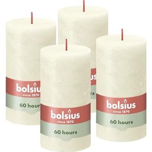 Bolsius Rustieke stompkaars, ivoor, 4 stuks, lange brandtijd van 60 uur, huishoudkaars, interieurdecoratie, ongeparfumeerd, natuurlijke veganistische was, geen palmolie, 130 x 70 mm