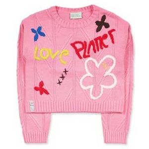 Tuc Tuc Roze trui van tricotstof met gele en rode tekst ""Love Planet"" en bloemenprint voor meisjes, collectie Natural Planet., Roze, 8 Jaren