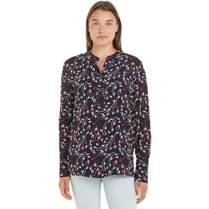 Tommy Hilfiger Dames kleine lint kraagloze Reg Ls Blouses, Blauw, 32, Kleine lintprint/Desert Sky, 58