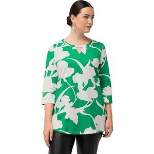 Ulla Popken Dames Keyhole bloem-allover T-shirts, groen, 54/56 NL