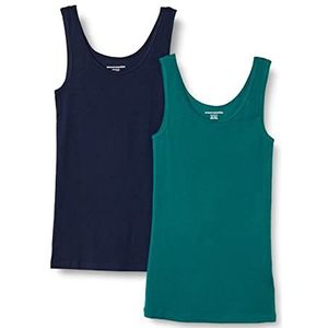 Amazon Essentials Women's Tanktop met slanke pasvorm, Pack of 2, Donkergroen/Marineblauw, S