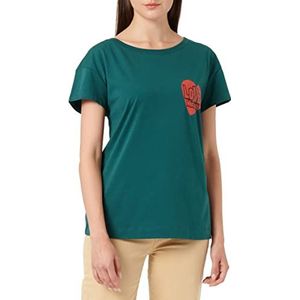 Love Moschino Dames Boxy Fit Korte Mouwen met Rode Hart Print T-Shirt, Groen, 42