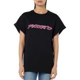 Pinko TELESTO T-shirt Jersey katoen met print en strass, Zw1_zwart/fuchsia, L