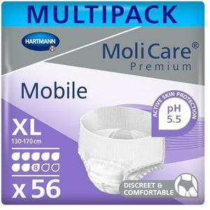 MoliCare Premium Mobile broekjes voor eenmalig gebruik: discreet bij incontinentie voor vrouwen en mannen, 8 drops, mt. XL (80-120 cm heupomtrek), 4x14 stuks