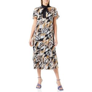 NALLY Midi-jurk voor dames met allover-print, Zwart meerkleurig., XS