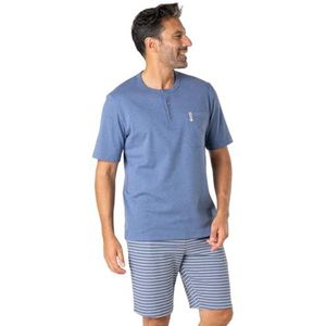 Eminence - Korte pyjama voor heren Interlock - 100% katoen - T-shirt met korte mouwen T-kraag + korte broek met 2 zakken - Oeko-Tex®-label Standard 100, Chinees blauw/wit, M