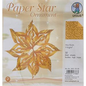 Ursus 34515500 - Paper Star Ornament 2, goud, 32 vellen, ca. 15 x 15 cm, 110 g/m², voorgestanst, hoogwaardig knutselpapier met fijn pareleffect, met folie veredeld, eenzijdig bedrukt