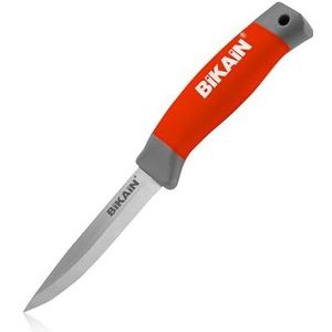 Bikain Multifunctioneel mes 21 cm – lemmet van roestvrij staal 10 cm – rubberen handgreep – inclusief rode leren schede – ideaal voor tuinieren