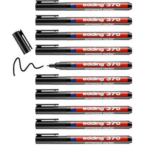 edding 370 permanent marker - zwart - 10 stiften - fijne ronde punt 1 mm - watervast, sneldrogend - multi-marker, universele stift - voor karton, kunststof, hout, metaal, glas, steen, linnen