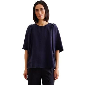 Seidensticker Dames Shirtblouse - Fashion Blouse - Regular Fit - Ronde hals - Korte mouwen - 100% linnen, Donkerblauw, 36