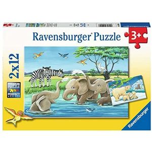 Ravensburger Kinderpuzzel - Dierenkinderen uit de hele wereld (2 x 12 stukjes)