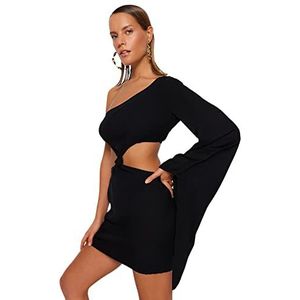 Trendyol Vrouw Basic getailleerde geweven jurk, zwart, 38, Zwart, 36