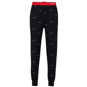 HUGO Heren handgeschreven broek organisch-katoenen pyjamabroek met handgeschreven logo's, Zwart, S