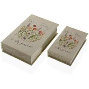 Versa Decoratieve doos boek bloemen canvas hout MDF 7 x 27 x 18 cm