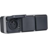 Stekkerdoos - 3-voudig - Horizontaal - IP55 - Met Verhoogde Aanraakbescherming