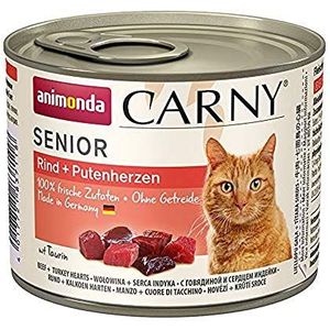 Animonda Carny Senior, natte voeding voor katten vanaf 7 jaar, runds- + putenhartjes, 6 x 200 g