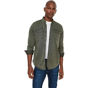 Trendyol Heren Khaki Heren Regular fit Metal Button Shirt, S