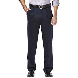 Haggar Heren Premium No Iron Khaki Classic Fit Pleat Front Casual Pant (normale en grote en lange maten), Donkere marine, 34W / 29L
