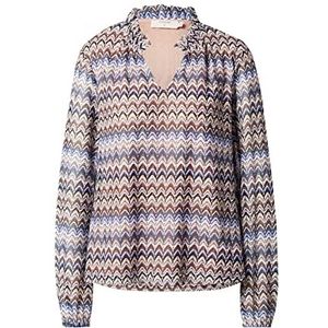 Cream Damesshirt met V-hals, bedrukt, lange mouwen, Blue Weave Multi Lace Stripe, 32