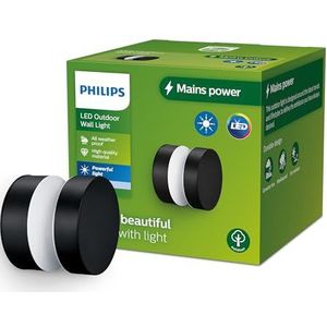 Philips Laven buitenwandlamp, 6W, 2700K warm wit licht, zwart, IP44 weerbestendig