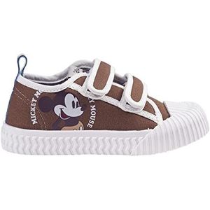 Mickey Mouse Trainers - Brown - UK Size 9.5 JNR - Double Velcro Closure - Children's Canvas Trainers with PVC Sole and Toe Cap - Original Product Designed in Spain