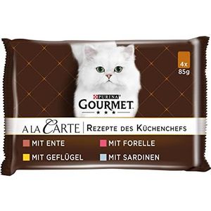 Purina Gourmet A la Carte Kattenvoer, Natvoer met Eend, Gevogelte, Forel en Sardine in Saus - 4x85g - doos van 12 (48 maaltijdzakjes; 4,08kg)