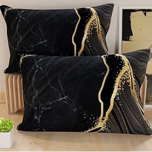 PETTI Artigiani Italiani - Paar kussenslopen 40 x 145 cm van microvezel, decoratief kussen voor slaapkamer, bank, woonkamer, set van 2 kussenslopen, zwart marmer, 100% Made in Italy