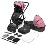 LIONELO Amber combi kinderwagen 2in1 tot 22kg, montage voorwaarts of achterwaarts, ligpositie, 5-punts gordel PU-wielen Matras Vol verstelling, Vouwen, Hoes voor reiswieg en wandelwagen Tas (Pink)