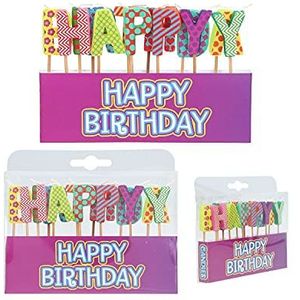 Depesche 11556-001 11556-001 verjaardagskaarsen set Happy Birthday, kleurrijke letterkaarsen, als decoratie voor de cake of de taart