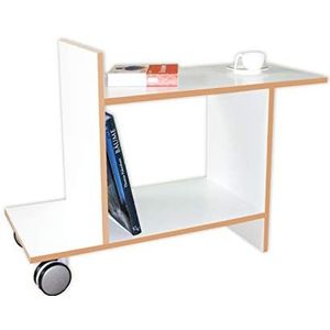 Tojo Freund - bijzettafel met wieltjes - designer bijzettafel van hout - wit - modern design - kleine tafel voor woonkamer, keuken, bank, bank of kantoor - 80 cm x 32 cm (L x D) - 58 cm hoog