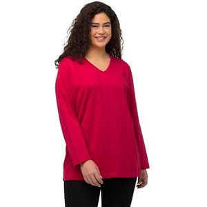 Ulla Popken Basic V-shirt voor dames, lange mouwen, rood, 54/56 Grote maten