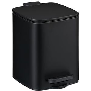 Relaxdays badkamer prullenbak - 6 liter - softclose - metaal - pedaalemmer - zwart