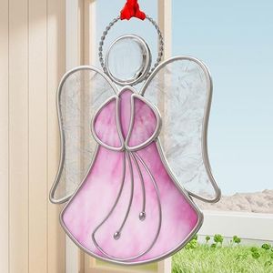 KUNDGLA Glas-in-loodpanelen roze engel zonnevangers panelen hangings voor ramen oranment mama geschenken - geschenken voor moeder Moederdag of tuin ramen kerstboom decoratie vakantie decor