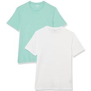Amazon Essentials Heren Slim-Fit T-shirt met korte mouwen en ronde hals, pak van 2, Aqua Blauw/Wit, Medium