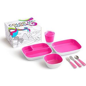 Munchkin Colour Me Hungry Splash 7-Piece Toddler Dining Gift Set in Unicorn Themed Colouring Box, Pink