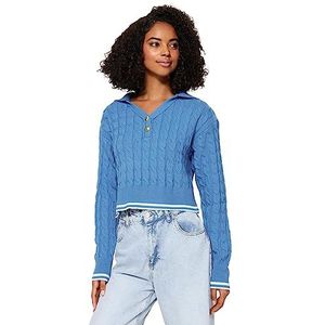 Trendyol FeMan Regular fit Basic Polo Neck Knitwear Trui, Blauw, S, Blauw, S