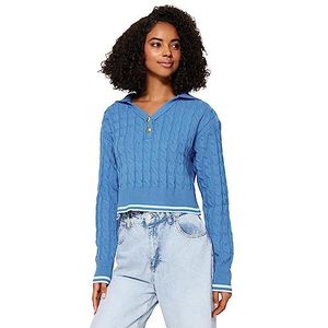 Trendyol FeMan Regular fit Basic Polo Neck Knitwear Trui, Blauw, M, Blauw, M