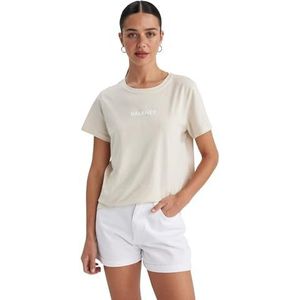 DeFacto Oversized crop tops voor dames, klassiek basic shirt voor dames, comfortabel oversized shirt voor vrouwen, beige, M