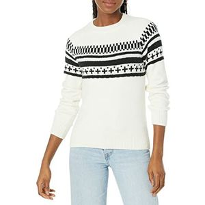 Amazon Essentials Dames Soft-Touch Crewneck nieuwigheid trui, zwart wit vereenvoudigd fairisle, groot