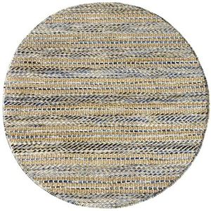 HAMID - Tapijt van jute, rond, wol, Olivia, tapijt van wol en jute, rond, handgeweven voor woonkamer, slaapkamer, woonkamer, kleur marmerblauw, 100 x 100 cm