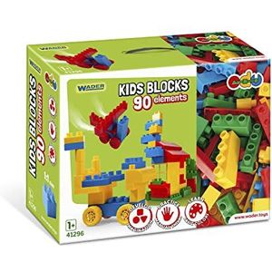 Wader 41296 - Kids Blocks bouwstenen, ca. 90 delen, in verschillende vormen en bonte kleuren, incl. praktische doos met handvat, ca. 39,5 x 14,5 x 29,5 cm groot, vanaf 12 maanden, ideaal als cadeau