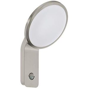 EGLO LED buitenwandlamp Cicerone, 1-lichts buitenlamp, wandlamp van roestvrij staal, kunststof, kleur: zilver, wit, incl. bewegingsmelder, IP44