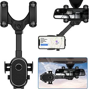 QKFON Achteruitkijkspiegel, telefoonhouder, universeel, 360 graden draaibare en intrekbare mobiele telefoonhouder, mobiele telefoonhouder auto achteruitkijkspiegel voor iPhone, Huawei, Xiaomi en Samsung Galaxy mobiele telefoons enz