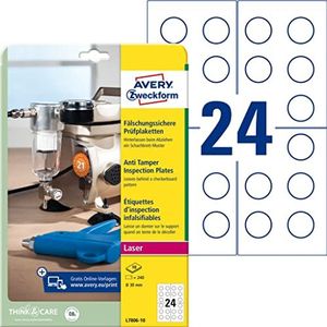 AVERY Zweckform L7806-10 testetiketten bedrukbaar (Ø 30 mm op DIN A4, zelfklevend, valsbestendige folie, testetiketten ideaal voor veiligheidskenmerk, blanco) 240 stickers op 10 vellen wit