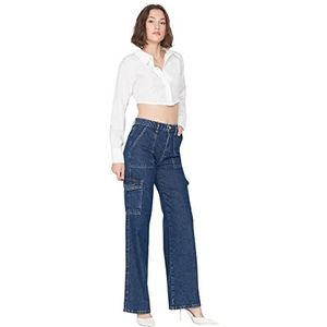 TRENDYOL Dames heren hoge tailleband Wide Leg Jeans, donkerblauw, 36