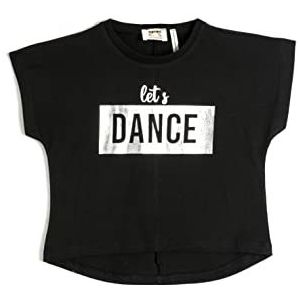 Koton Oversized katoenen T-shirt met korte mouwen voor meisjes met ronde hals, zwart (999), 5-6 Jaar