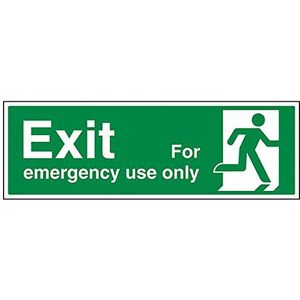 VSafety 21013BP-S Safe Condition Exit Sign, Uitgang Voor Noodgebruik Alleen Man Rechts, Landschap, Zelfklevende Vinyl, 600 mm x 200 mm, Groen