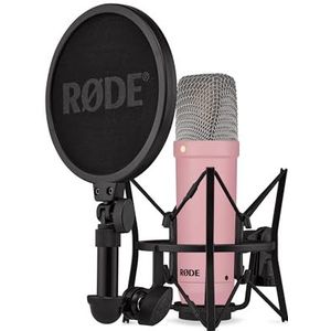 RØDE NT1 Signature Series grootmembraan condensatormicrofoon met shockmount, popfilter en XLR-kabel voor muziekproductie, vocale opnames, streaming en podcasting (Roze)