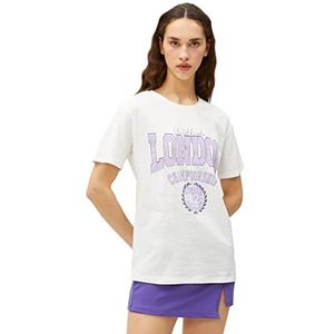 Koton Dames bedrukt ronde hals korte mouw katoenen T-shirt, gebroken wit (001), L